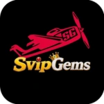 SVIP Gems Game official logo featuring a red SG airplane icon with gold and white SVIP Gems text on a black background.