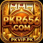 PKR656 Game logo featuring golden slot machine reels, coins, and PKVIP.PK branding for the Android gaming app.