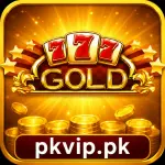 Gold777 Game logo featuring a golden 777 emblem, gold coins, glowing background, and the pkvip.pk watermark in a 150×150 square image.
