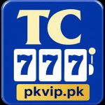 TC777 Game APK logo featuring a blue background, 777 slot design, and the website name pkvip.pk.