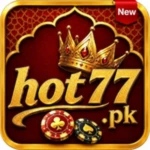 Hot77 Game logo featuring a golden crown, casino chips, and premium red background for Android APK download.