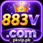 883V Game logo with a purple background, golden crown, bold 883V text, .com branding, and the pkvip.pk website watermark in a 150×150 app icon.