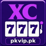 XC777 logo featuring purple XC text, a 777 slot machine icon, and the pkvip.pk website watermark on a dark purple background.