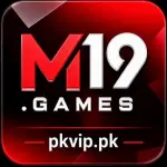 M19 Game app logo with PKVIP.PK watermark, featuring a red and black square icon for Android APK download.