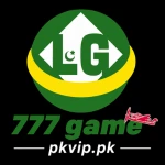 LG777 Game logo with green and yellow circular emblem, 777 Game text, red airplane icon, and PKVIP.pk watermark on a black background.