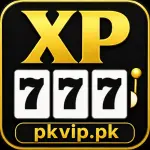 XP 777 Game logo featuring gold "XP" text above triple 777 slot reels on a black background with the website watermark pkvip.pk.