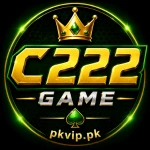 C222 Game logo featuring gold 3D text with a crown, green glowing circular background, and the website pkvip.pk.
