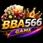 BBA566 Game logo featuring playing cards, poker chips, a golden crown, and bold gold lettering on a black background.